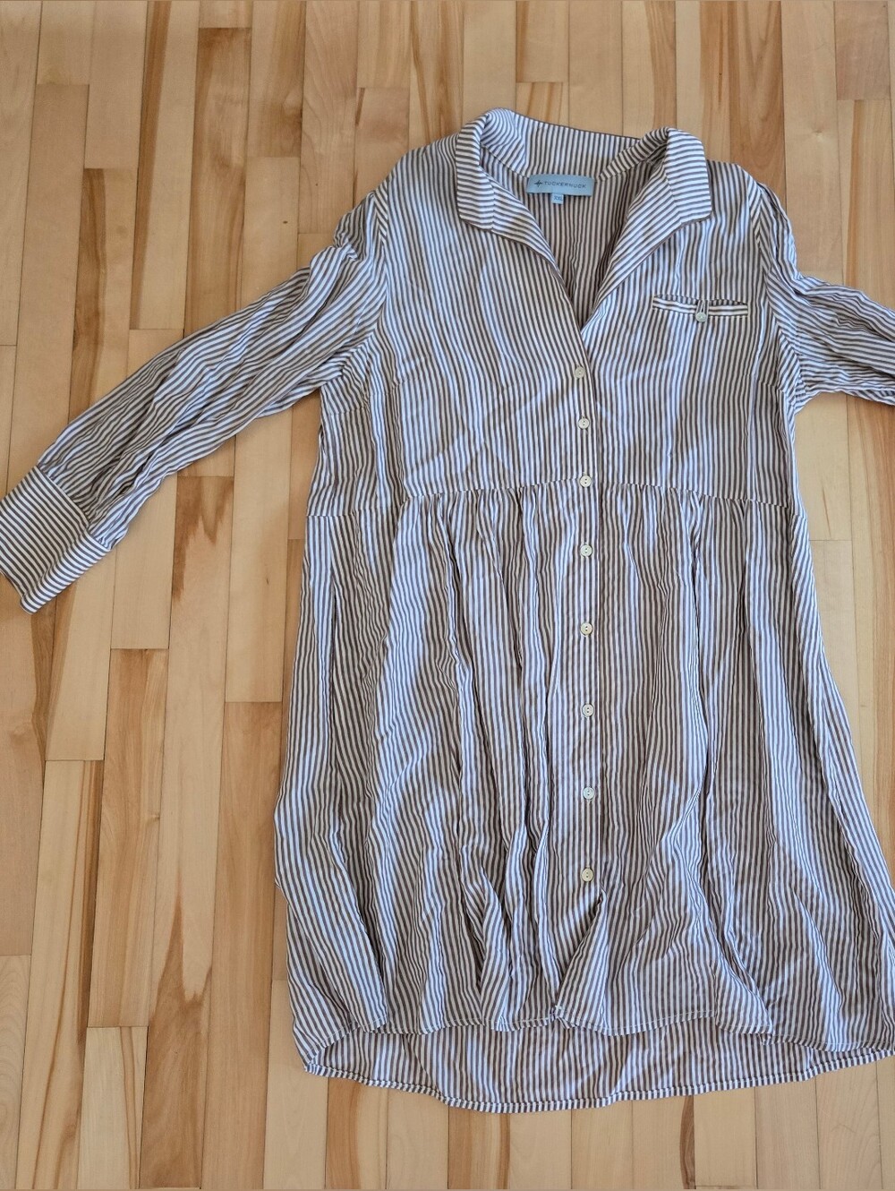 Striped Button-Front Shirt Dress in Brown and White Tuckernuck Size XXL